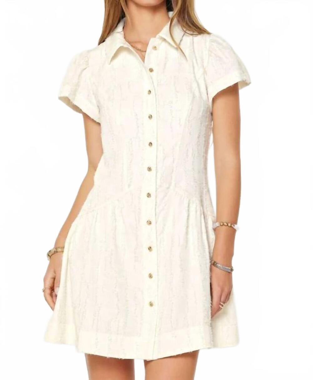 NEW CURRENT AIR textured detail short sleeve button down mini dress in white